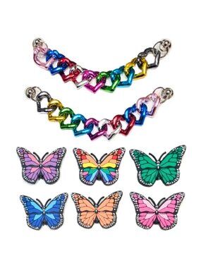 BUTTERFLY SHOE CHARM COLLECTION (Pack of 8) Fits Both Shoelaces and Clogs